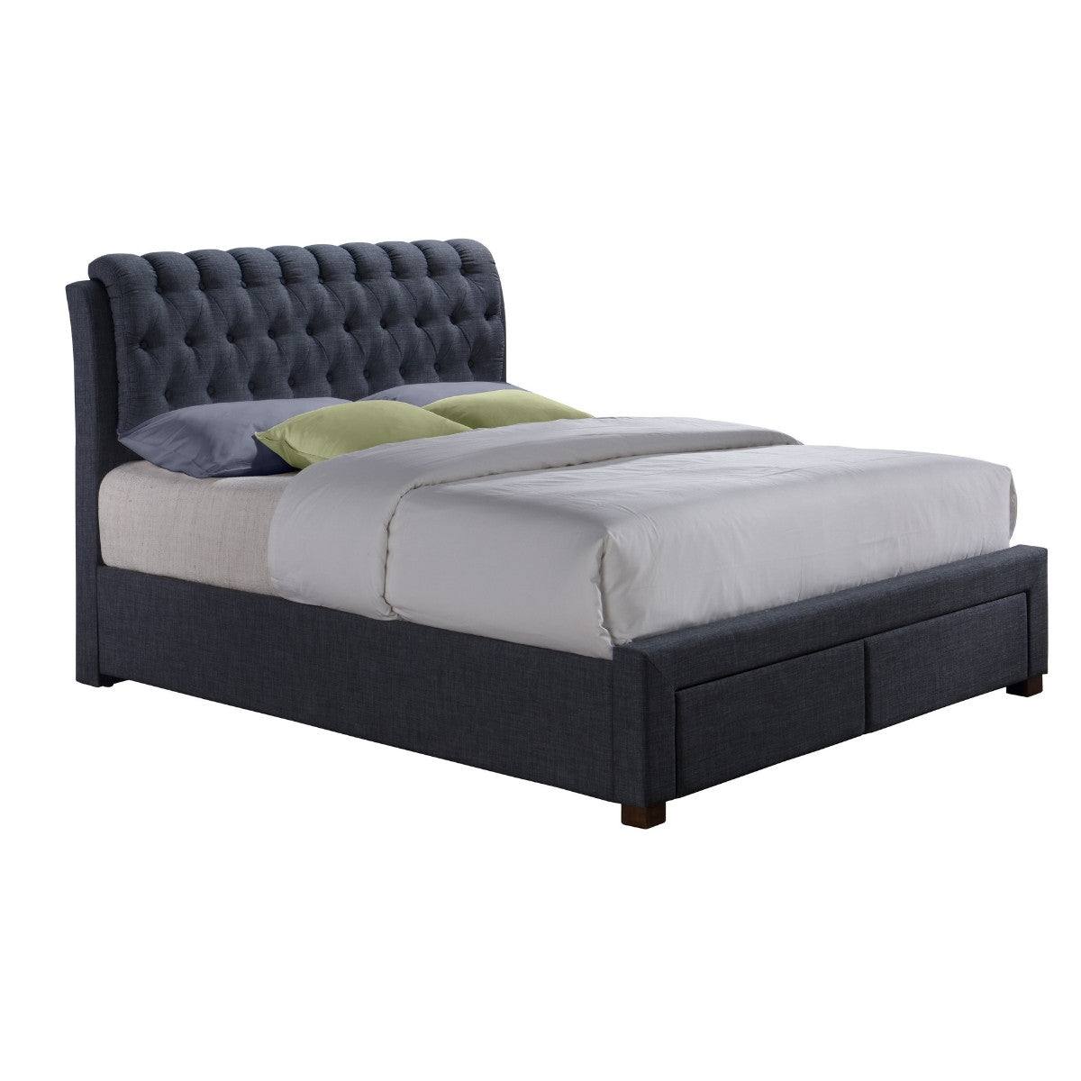 Valentino 2 Drawer Grey Fabric Bed - Double, King - Furniture Network