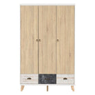 Nordic 3 Door 3 Drawer Wardrobe in Beige - Furniture Network