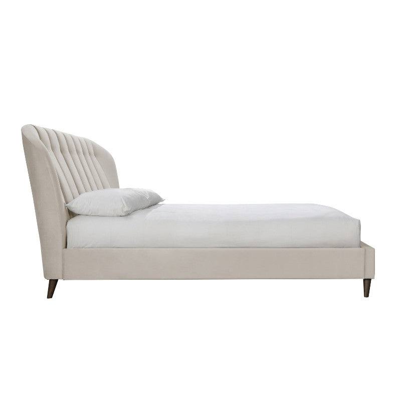 Elm Cream Velvet Fabric Bed - Queen, Double, King - Furniture Network