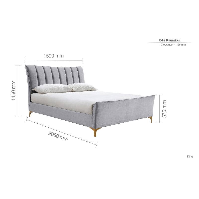 Clover Grey Velvet Fabric Bed - Queen, Double, King - Furniture Network