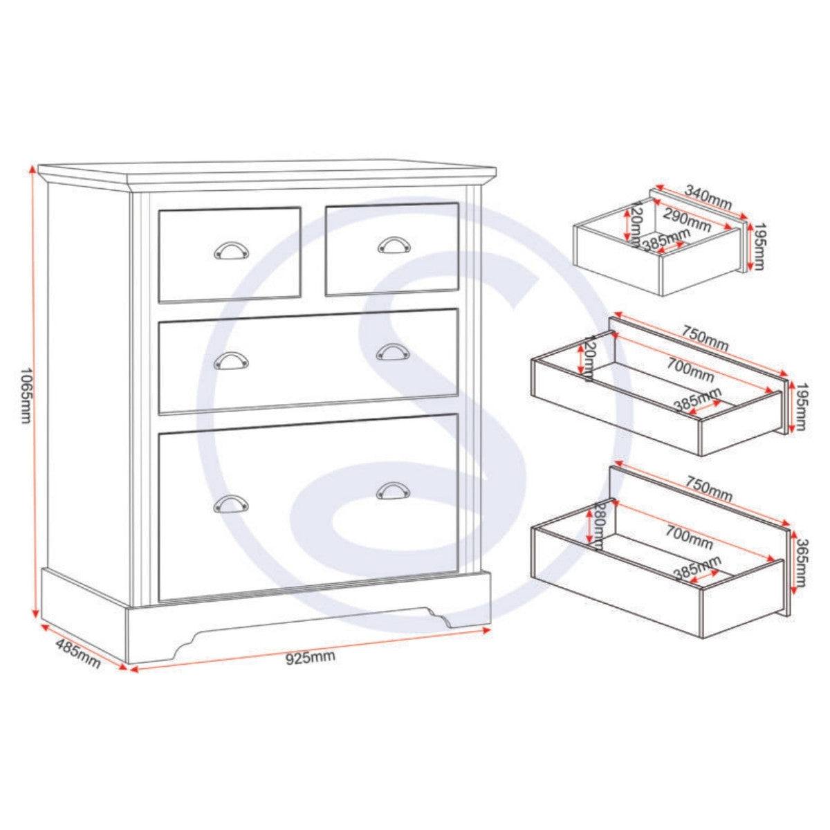 Toledo 2+2 Drawer Chest in White or Black with Oak Effect Top - Furniture Network