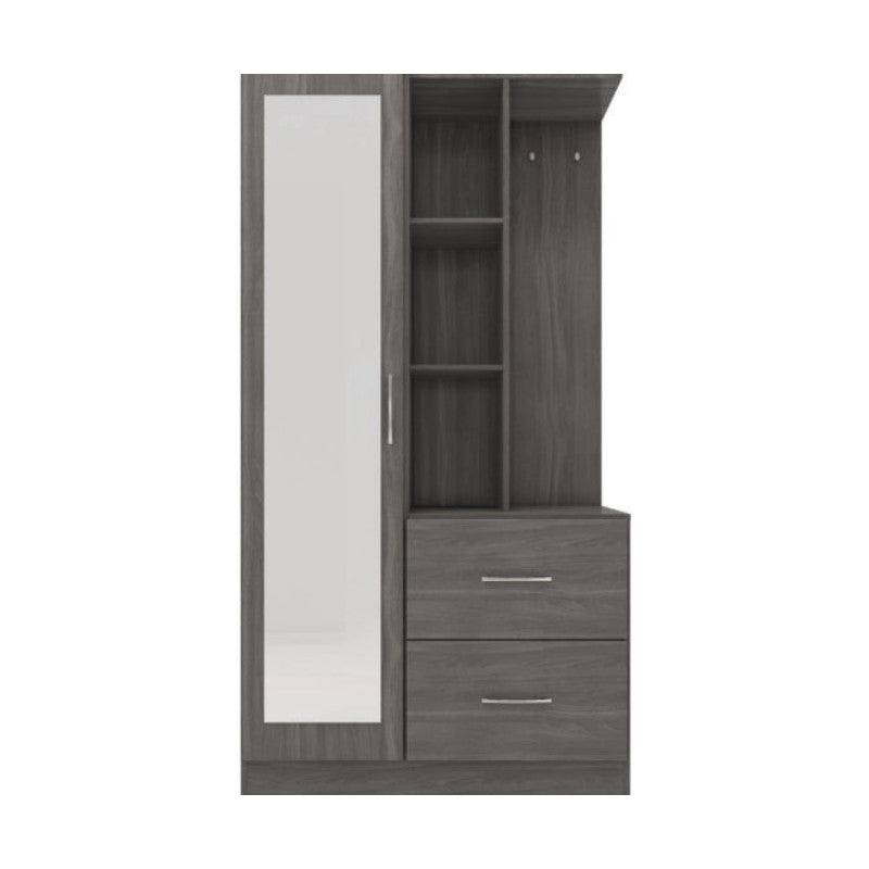 Nevada 1 Door Open Shelf Mirrored Wardrobe - Furniture Network