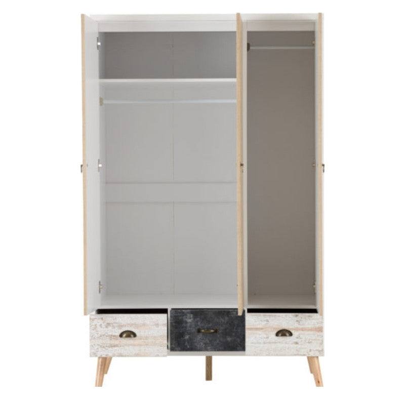 Nordic 3 Door 3 Drawer Wardrobe in Beige - Furniture Network