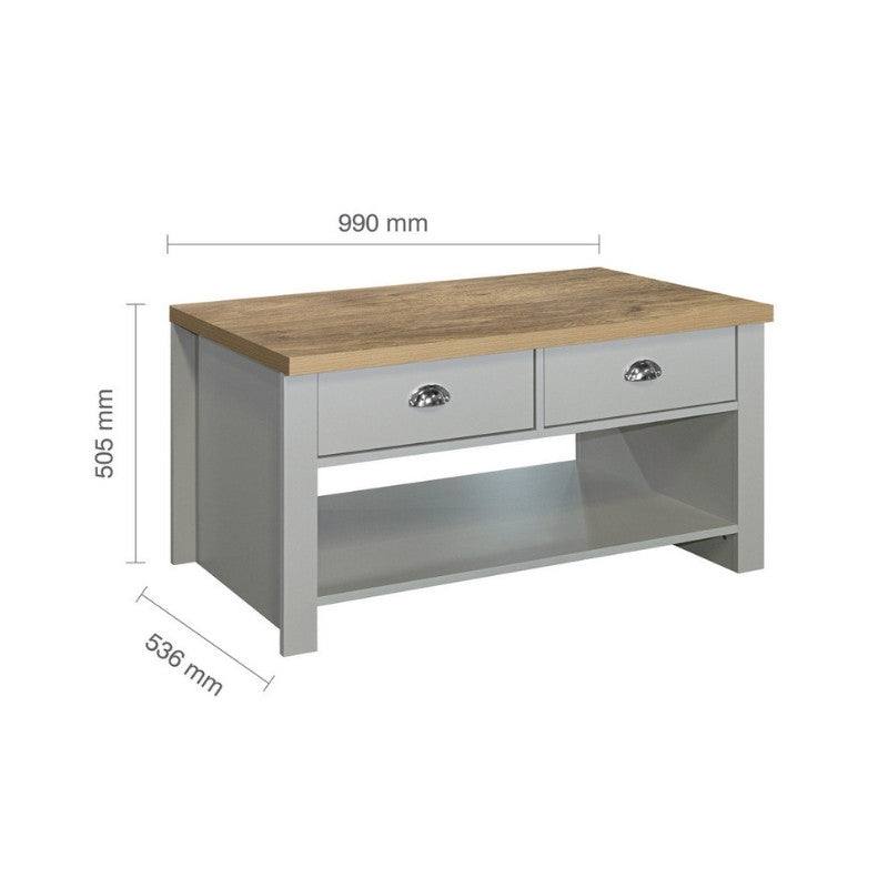 Highgate 2 Drawer Coffee Table - Navy, Cream, Grey - Furniture Network