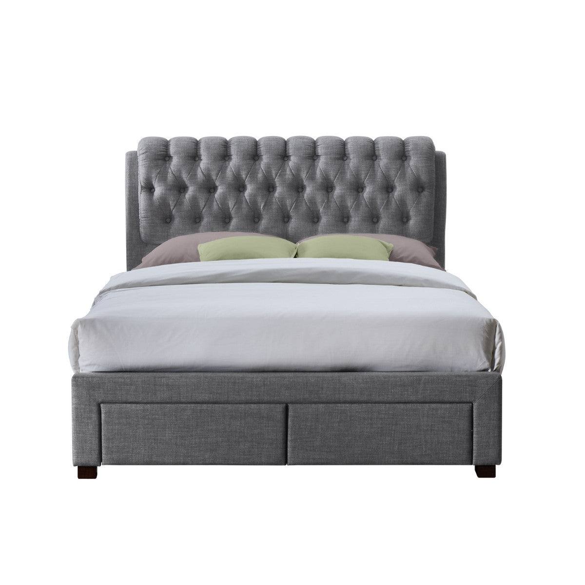 Valentino 2 Drawer Grey Fabric Bed - Double, King - Furniture Network