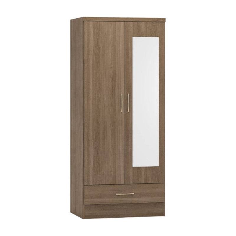 Nevada 2 Door 1 Drawer Mirrored Wardrobe - Furniture Network