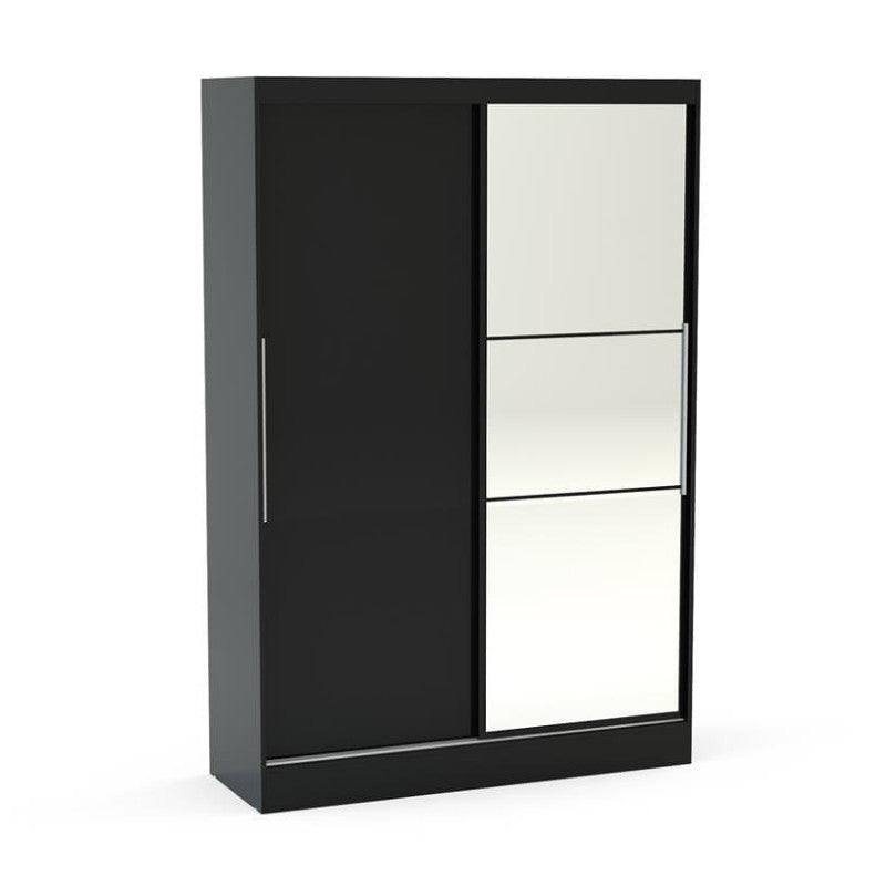 Lynx 2 Door Sliding Mirrored Wardrobe in Black - Furniture Network