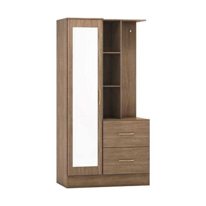 Nevada 1 Door Open Shelf Mirrored Wardrobe - Furniture Network