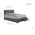 Valentino 2 Drawer Grey Fabric Bed - Double, King - Furniture Network