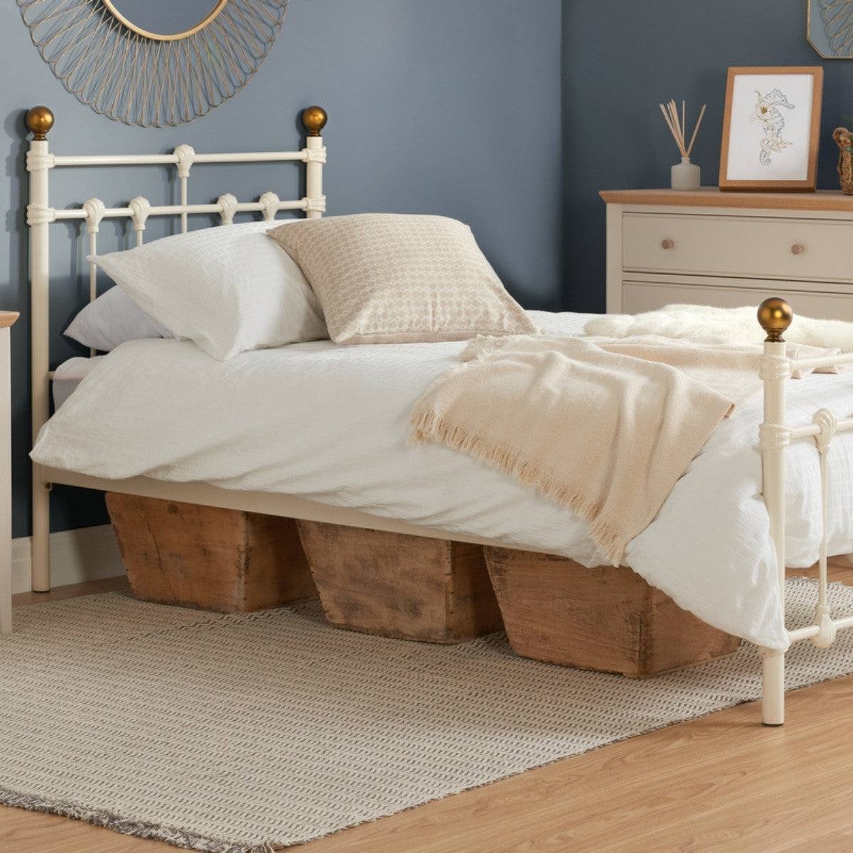 Atlas Cream Metal Bed - Single, Queen, Double - Furniture Network