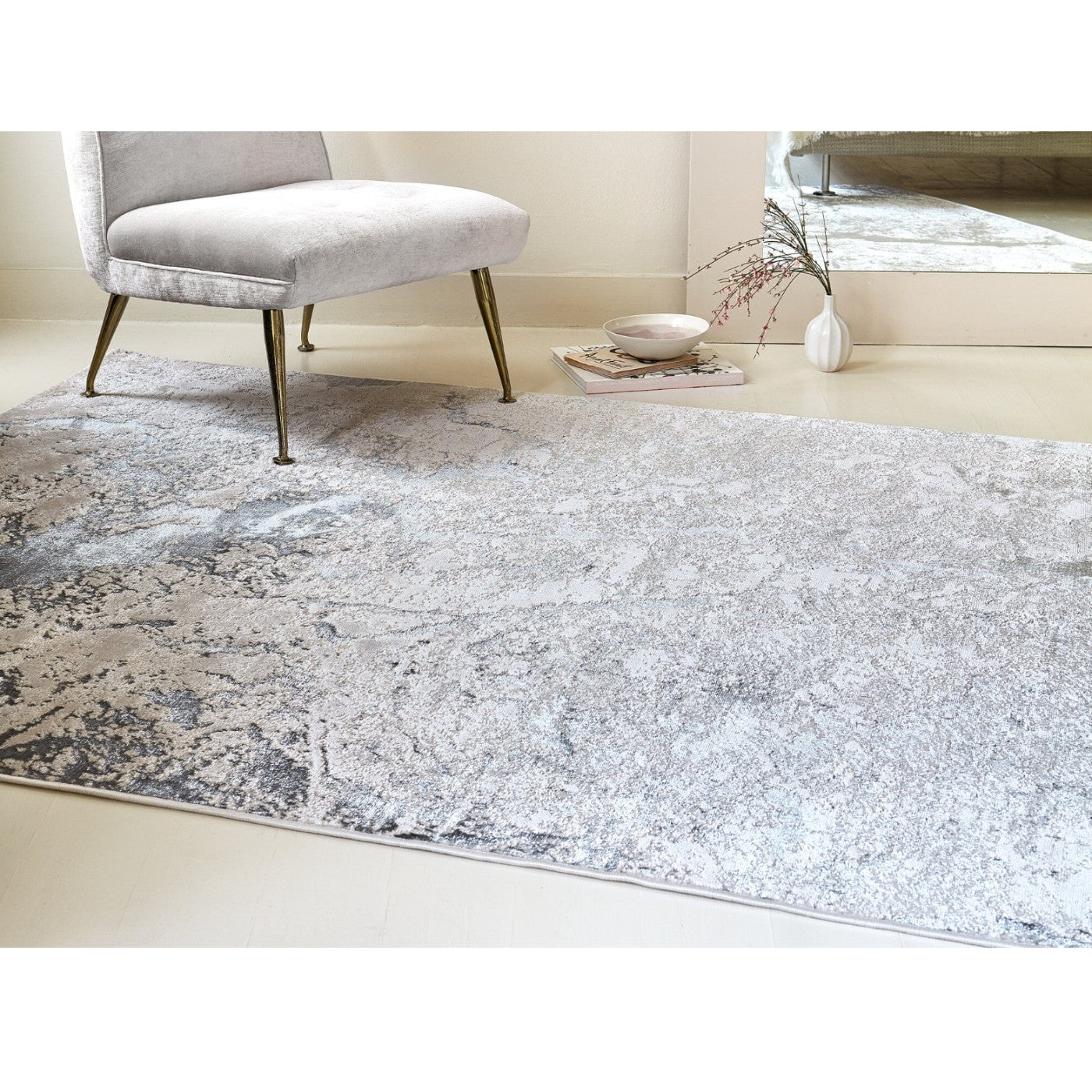 Aurora Solar Metallic Silver Rug - Abstract & Geometric - Furniture Network