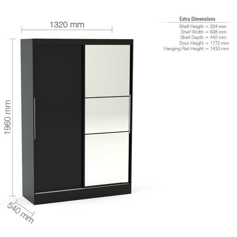 Lynx 2 Door Sliding Mirrored Wardrobe in White - Furniture Network