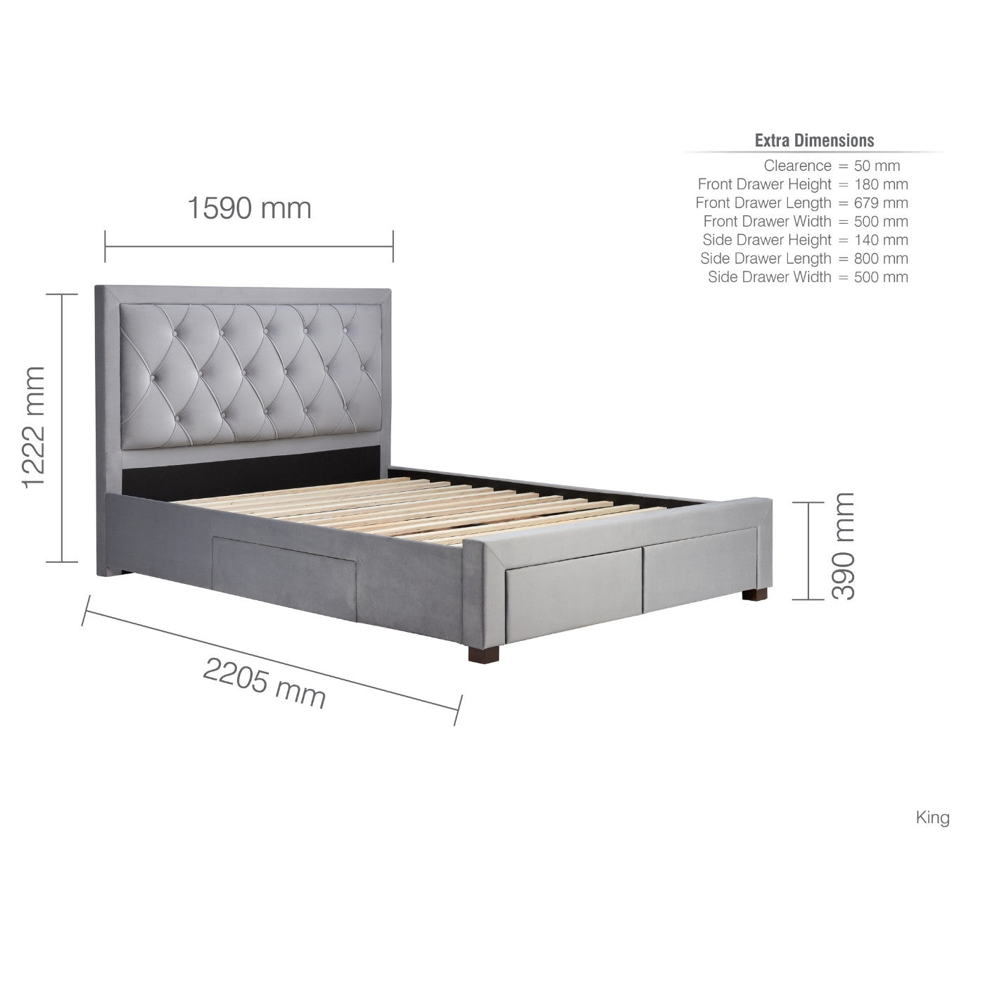 Woodbury Grey Velvet Fabric Storage Bed - Double, King, Super King - Furniture Network