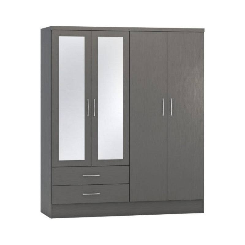 Nevada 4 Door 2 Drawer Mirrored Wardrobe - Furniture Network