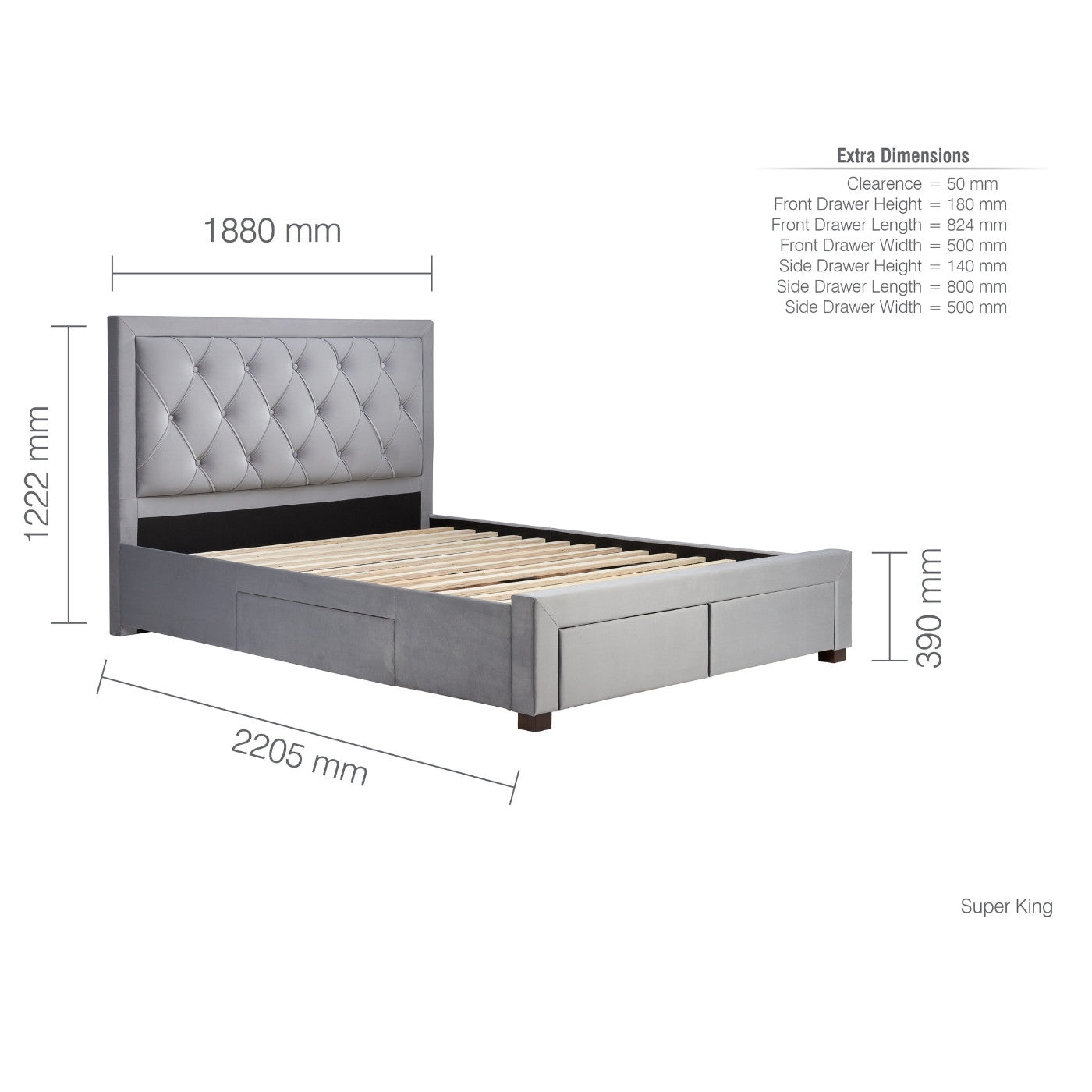 Woodbury Grey Velvet Fabric Storage Bed - Double, King, Super King - Furniture Network