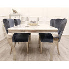 Louis Marble Dining Table with 4 Lion Knocker Crushed Velvet Chairs - Furniture Network