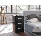 High-Gloss Lynx 3 Drawer Bedside in Grey, Black, White, Brown, Silver - Furniture Network