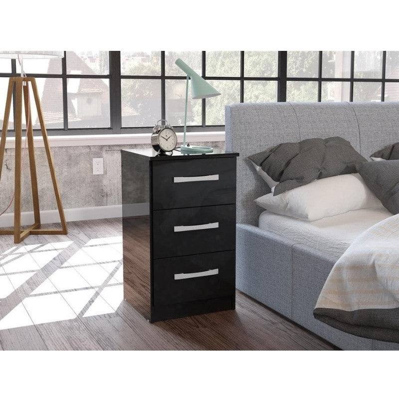 High-Gloss Lynx 3 Drawer Bedside in Grey, Black, White, Brown, Silver - Furniture Network