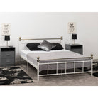 Marlborough White & Gold Double Metal Bed - Furniture Network