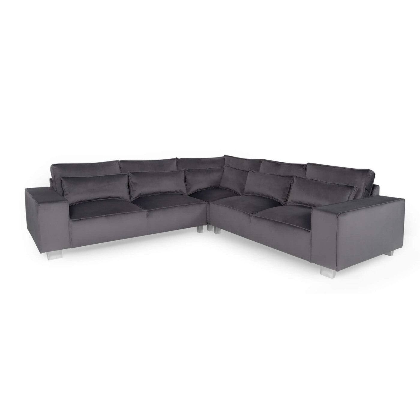 Sloane Modern 5 Seater Large Corner Sofa in Steel Grey Velvet - Furniture Network