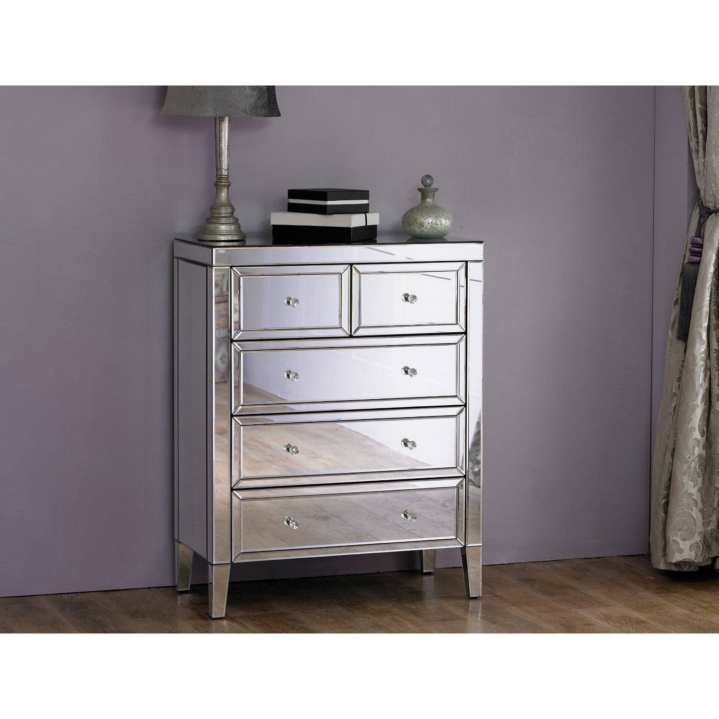 Valencia Mirrored Glass 3+2 Drawer Chest - Furniture Network