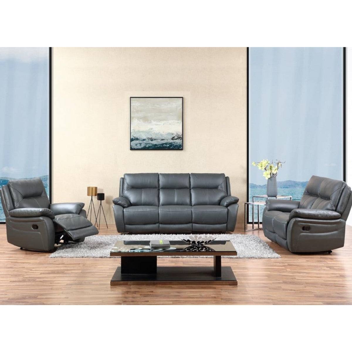 Rimini Leather Recliner Sofa Set - Grey or White - Furniture Network