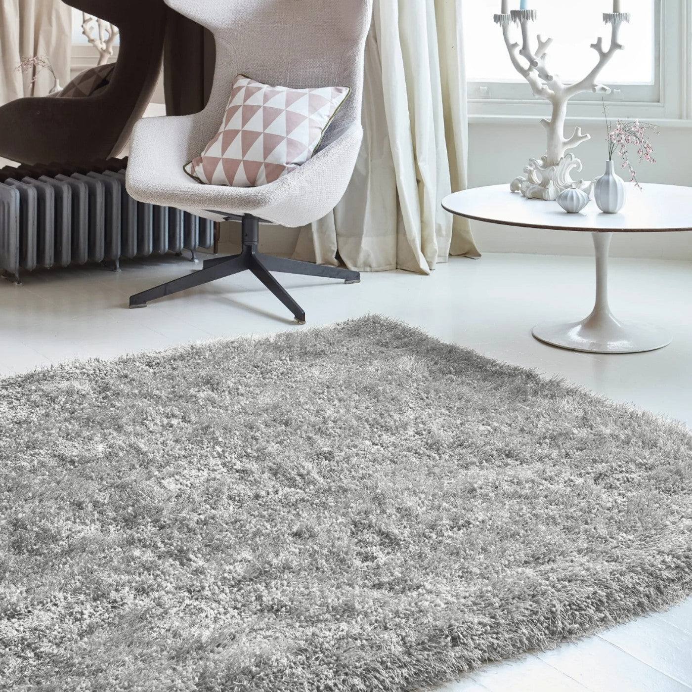 Cascade Plain Shinny Shaggy Rug - Grey, Silver, Cream, Mink, White, Blue - Furniture Network