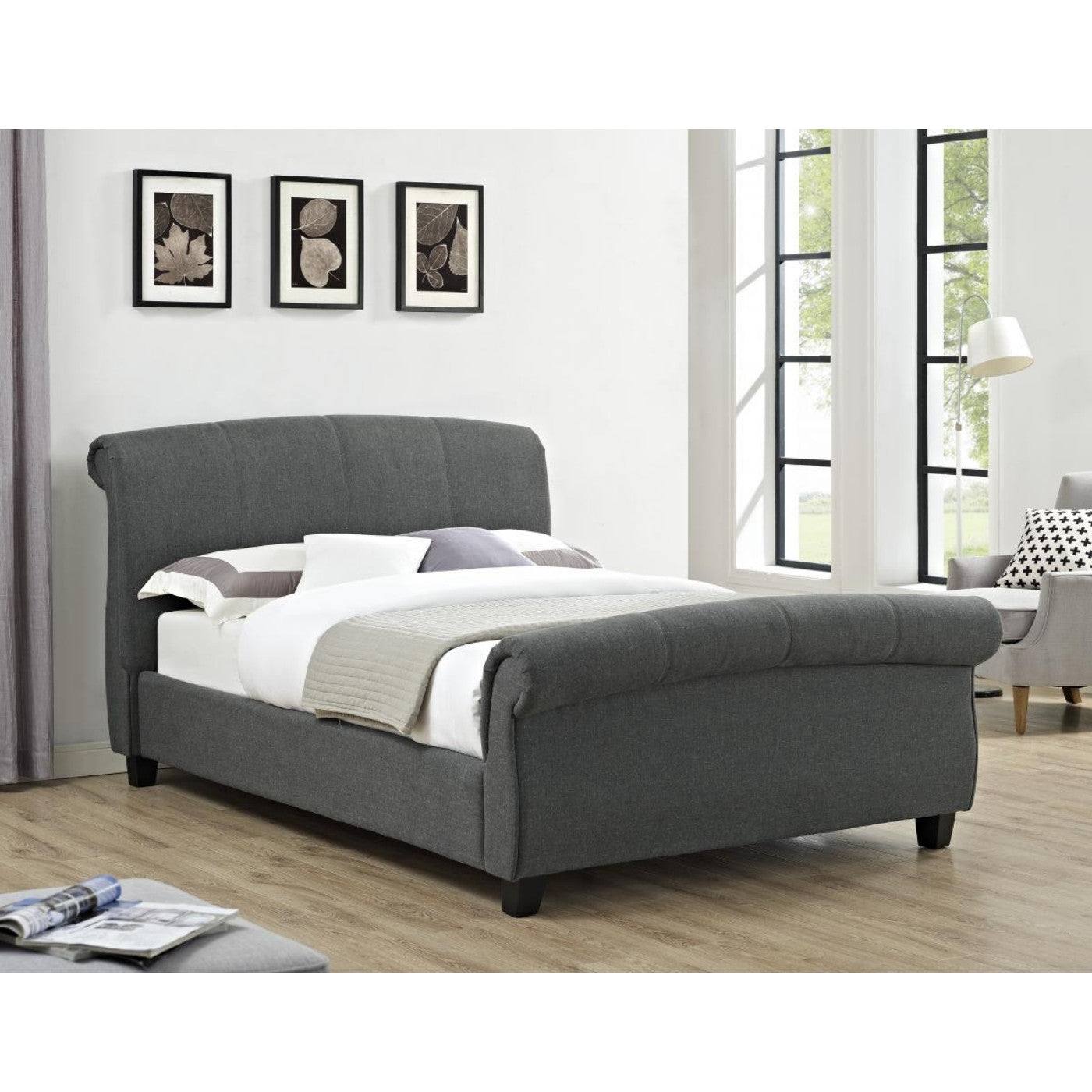 Arabella Linen Fabric Bed Frame in Grey - Double, King Size - Furniture Network