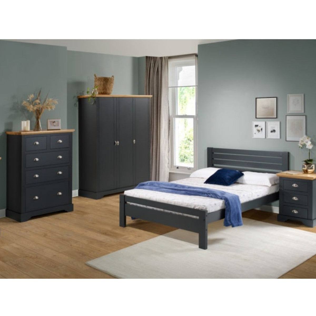 Toledo 3 Drawer Bedside in White or Black with Oak Effect Top - Furniture Network