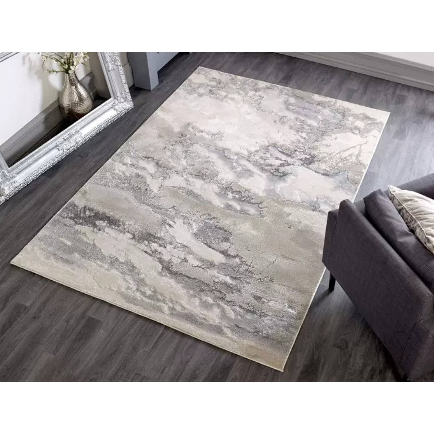 Aurora Cloud Marble Rug in Silver - Abstract & Geometric - Furniture Network