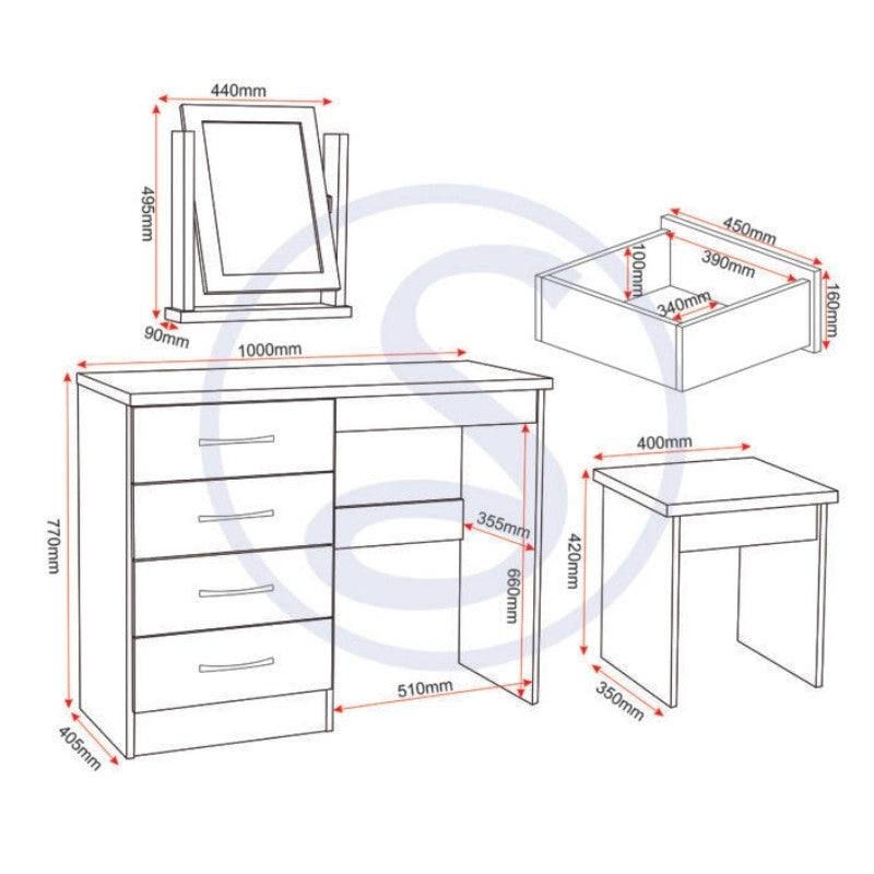 Nevada 4 Drawer Dressing Table Set - Furniture Network