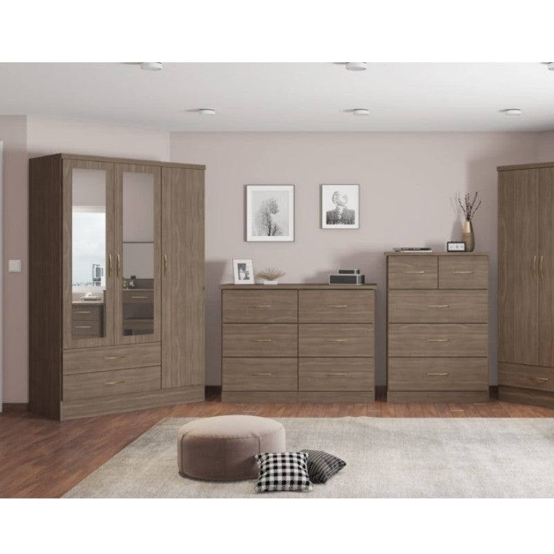 Nevada 3 Door 2 Drawer Mirrored Wardrobe - Furniture Network