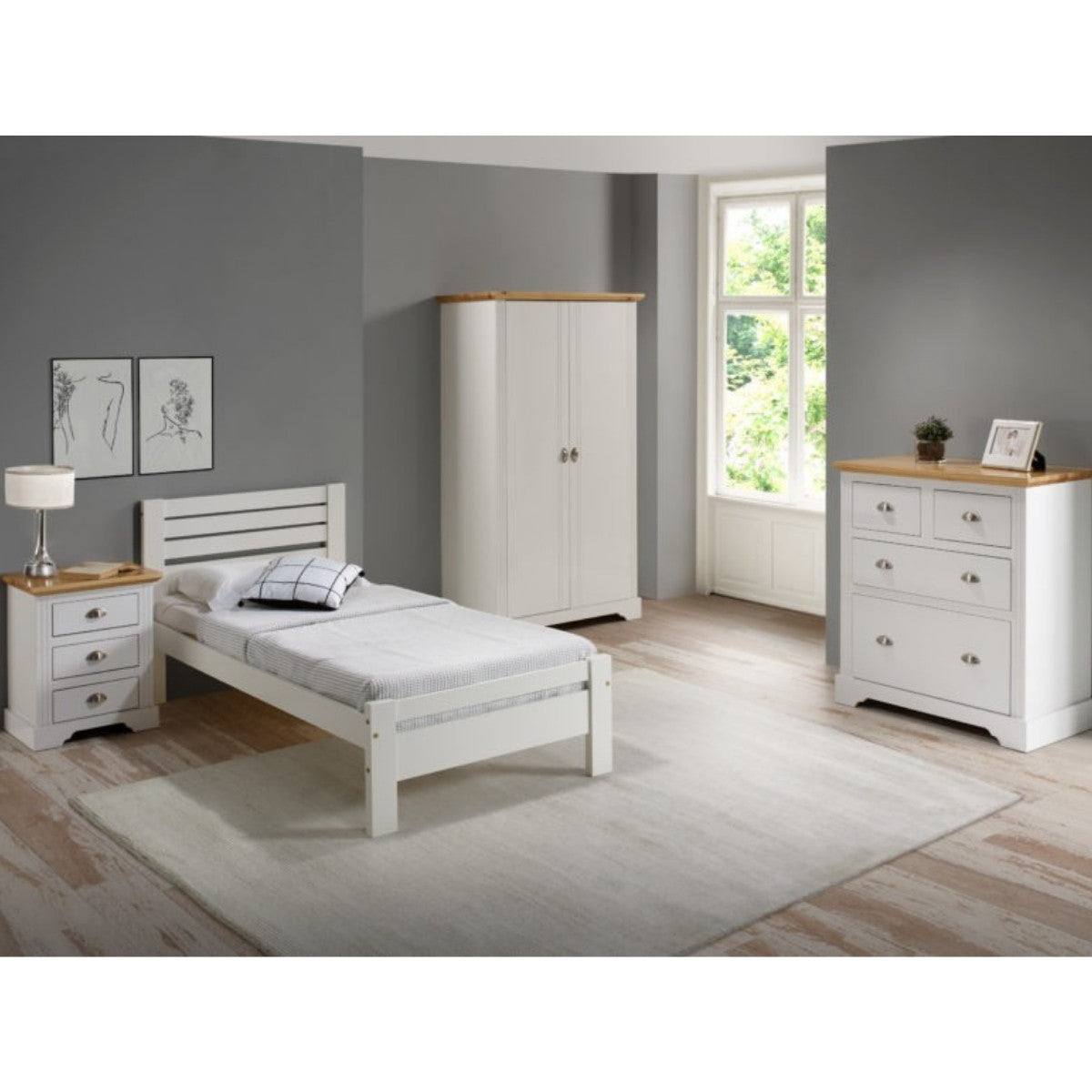 Toledo 2+2 Drawer Chest in White or Black with Oak Effect Top - Furniture Network