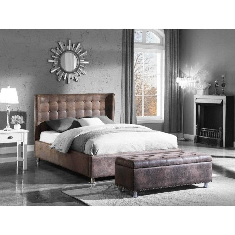 Valencia Vintage PU Leather Bed - Double, King Size - Brown - Furniture Network