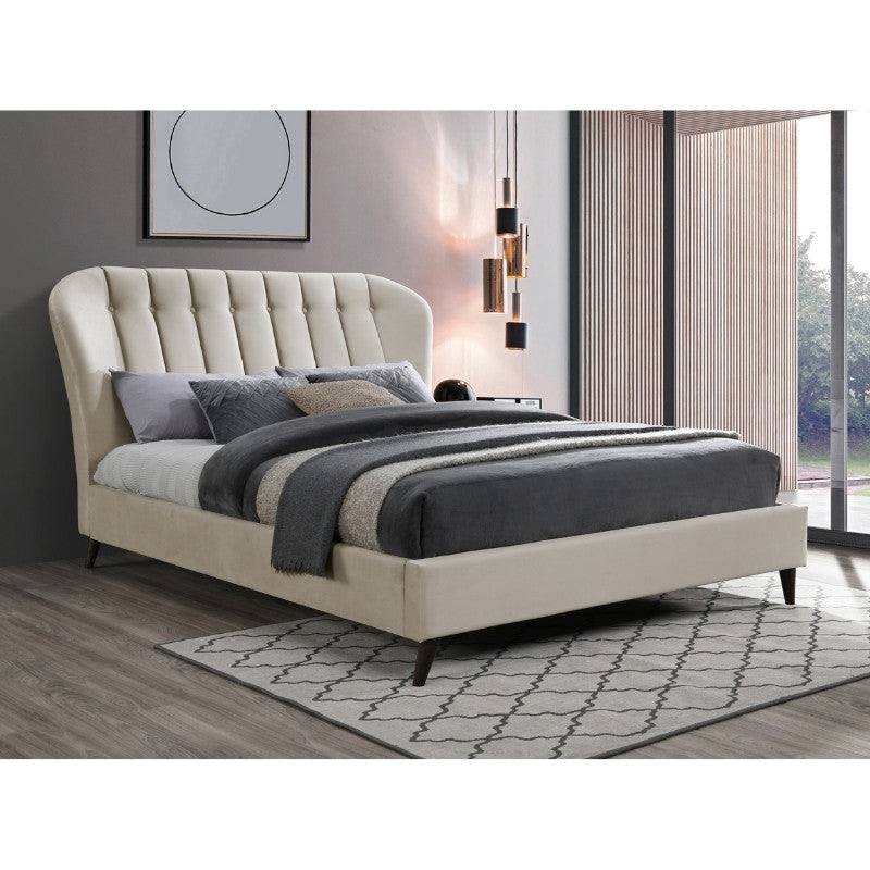 Elm Cream Velvet Fabric Bed - Queen, Double, King - Furniture Network