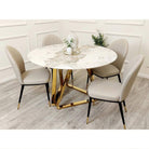 Nero Gold Base Round Dining Table with Sintered White Stone Top - Furniture Network