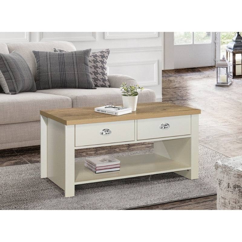 Highgate 2 Drawer Coffee Table - Navy, Cream, Grey - Furniture Network