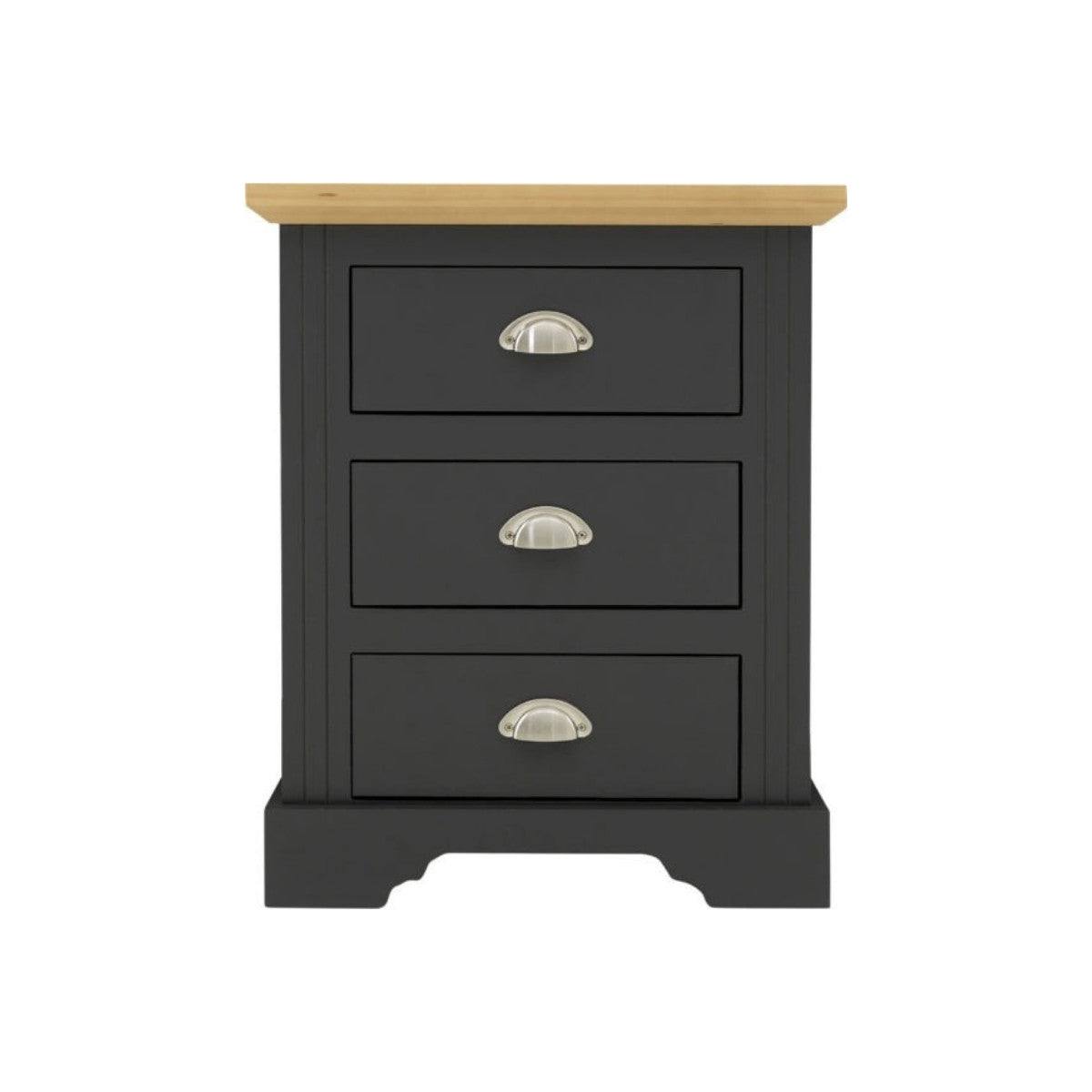 Toledo 3 Drawer Bedside in White or Black with Oak Effect Top - Furniture Network