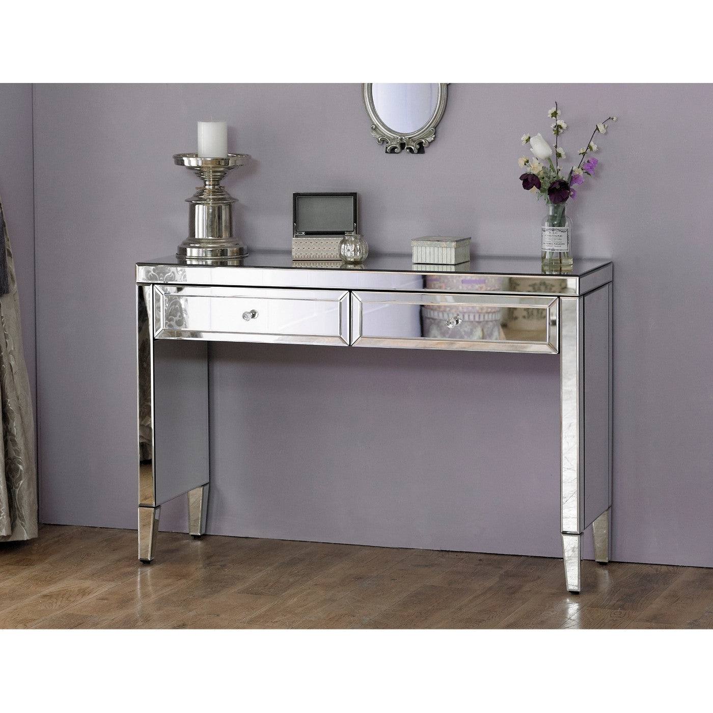 Valencia 2 Drawer Mirrored Glass Dressing Table - Furniture Network