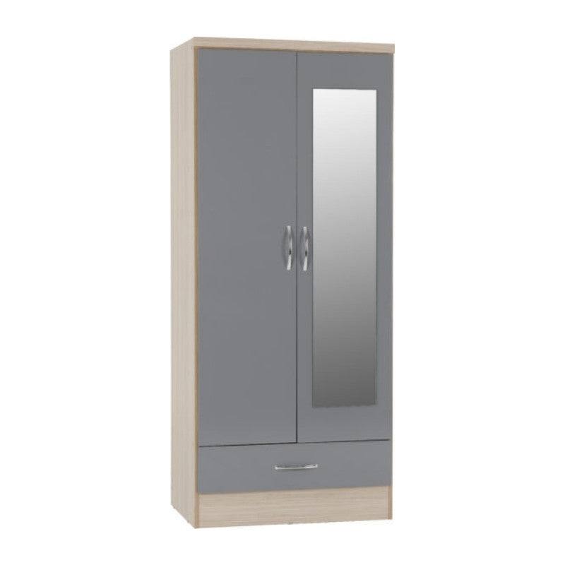 Nevada 2 Door 1 Drawer Mirrored Wardrobe - Furniture Network