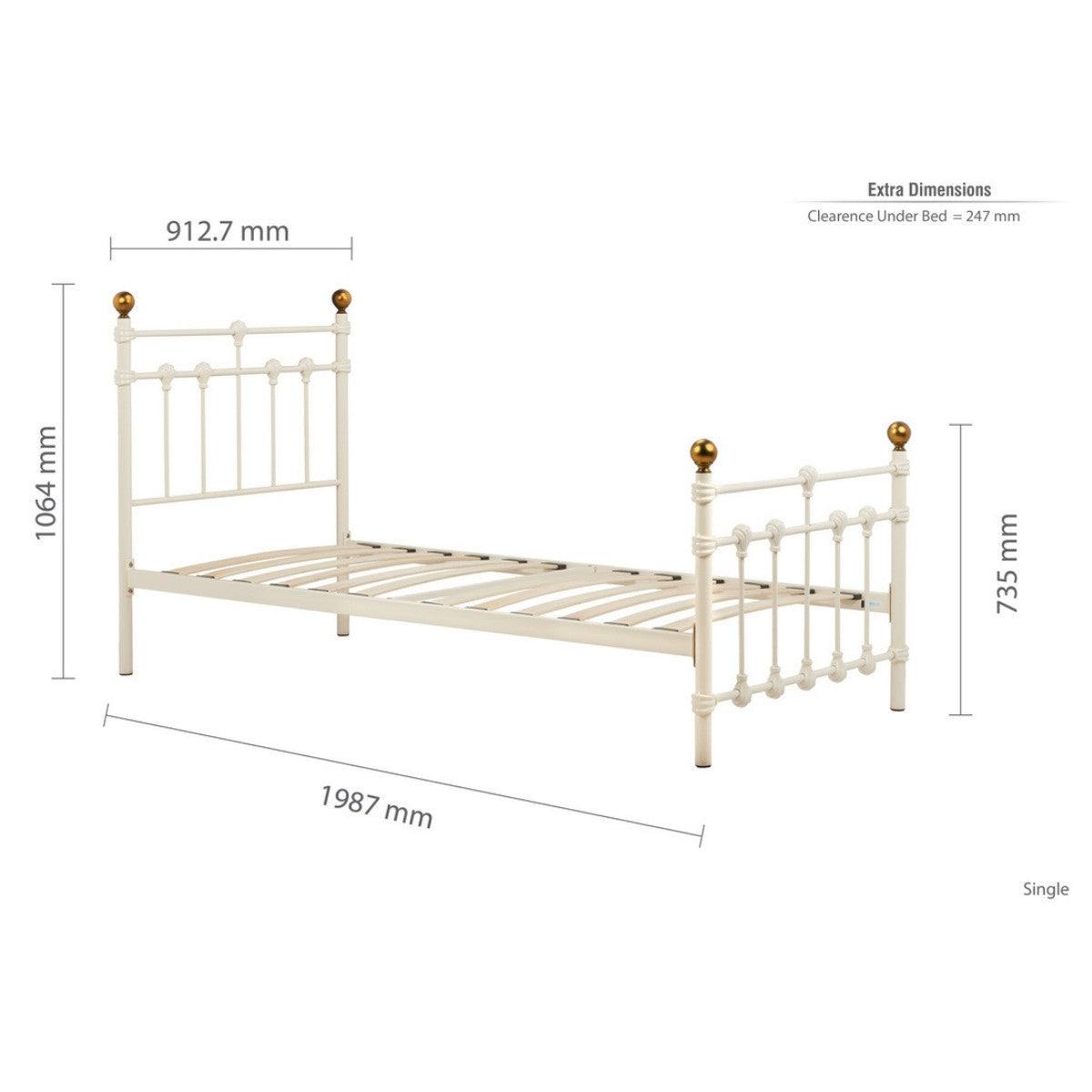 Atlas Cream Metal Bed - Single, Queen, Double - Furniture Network