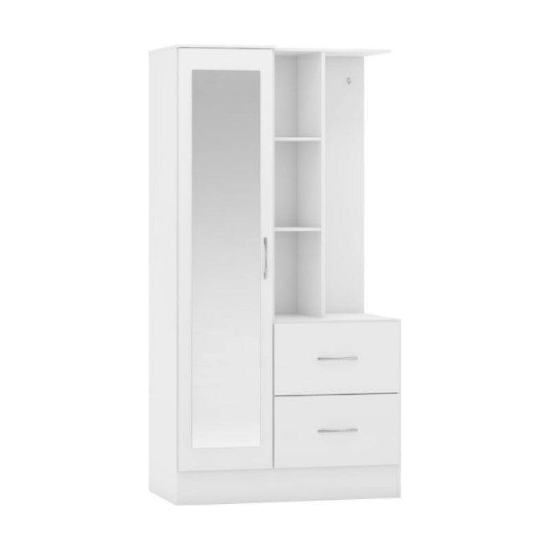 Nevada 1 Door Open Shelf Mirrored Wardrobe - Furniture Network