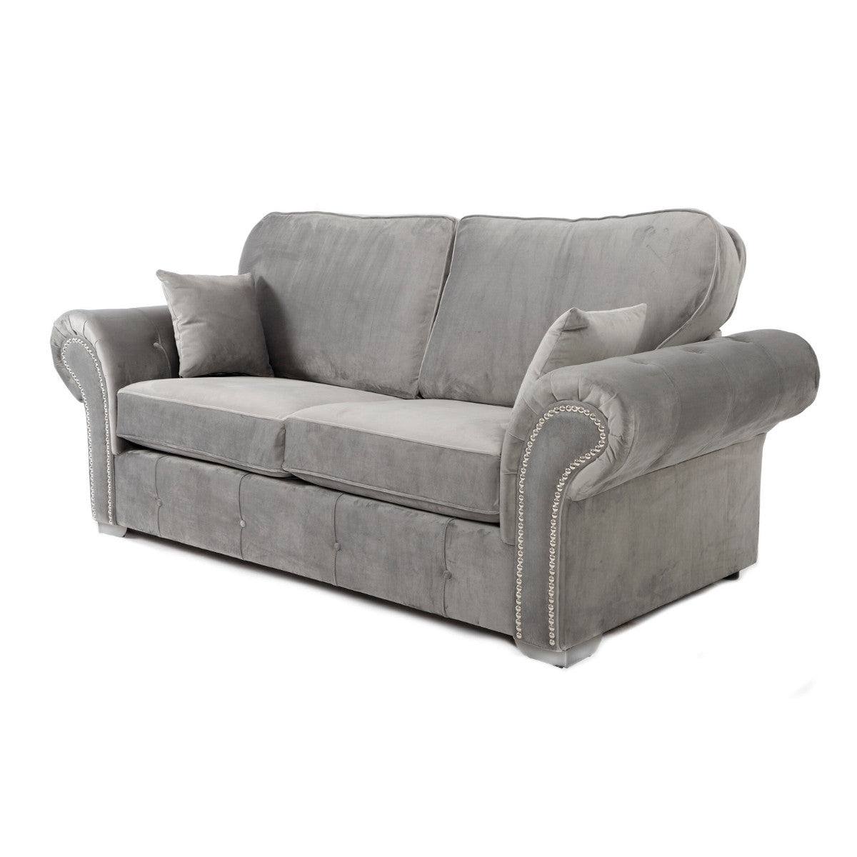 Oakland Full Back 3+2 Sofa Set in Grey Velvet - Furniture Network