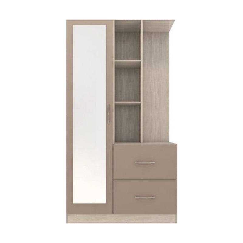 Nevada 1 Door Open Shelf Mirrored Wardrobe - Furniture Network