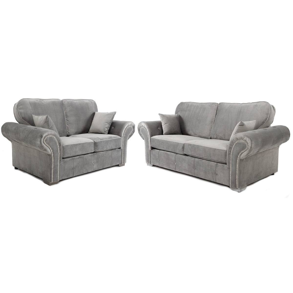 Oakland Full Back 3+2 Sofa Set in Grey Velvet - Furniture Network