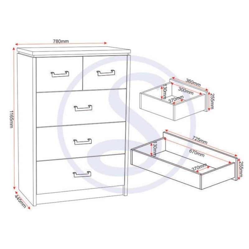 Charles 3+2 Drawer Chest (Brown, White) - Furniture Network