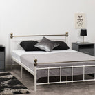 Marlborough White & Gold Double Metal Bed - Furniture Network