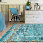 Amelie Vintage Abstract Pattern Blue Multi Colour Rug - Furniture Network