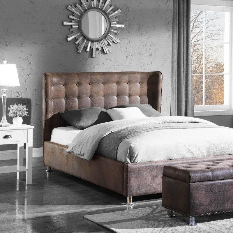 Valencia Vintage PU Leather Bed - Double, King Size - Brown - Furniture Network