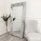 Roma Bevel Mirror in Silver Ornate Design - Small, Medium, Large - Furniture Network